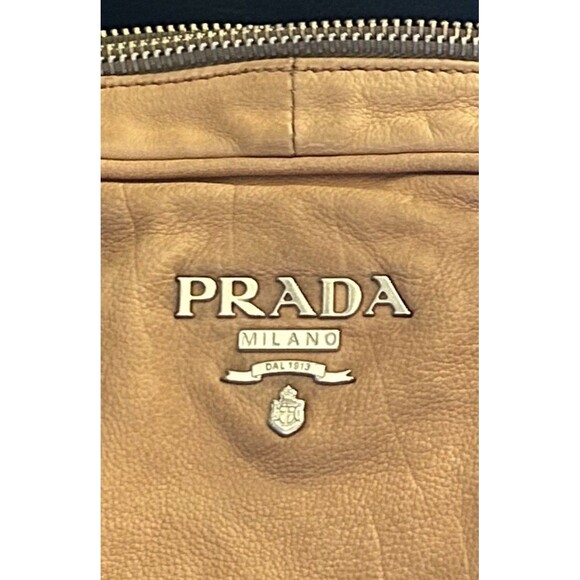 Prada Genuine Leather Shoulder/Handbag In Camel Zip Closure With Lock Luxury - Picture 2 of 16